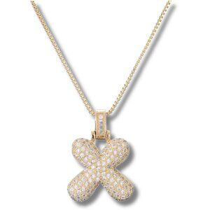 Bubble Letter Pendant "X" Initial w/Necklace Chain